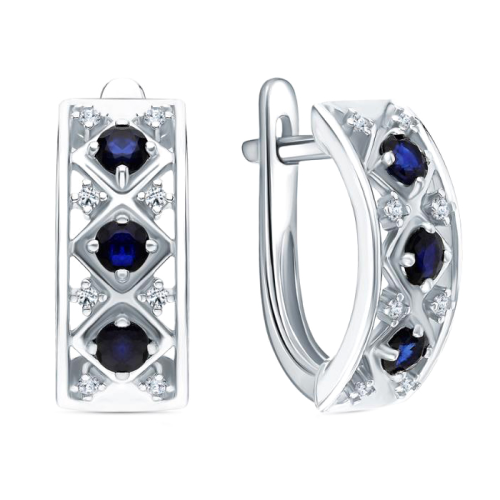 Серебряные cерьги классические с сапфиром