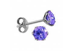 Серьги пусеты (гвоздики) из белого золота с танзанитом