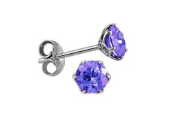 Серьги пусеты (гвоздики) из белого золота с танзанитом