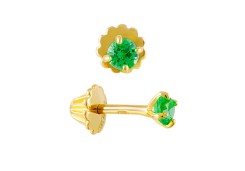 Серьги пусеты (гвоздики) из желтого золота с изумрудом