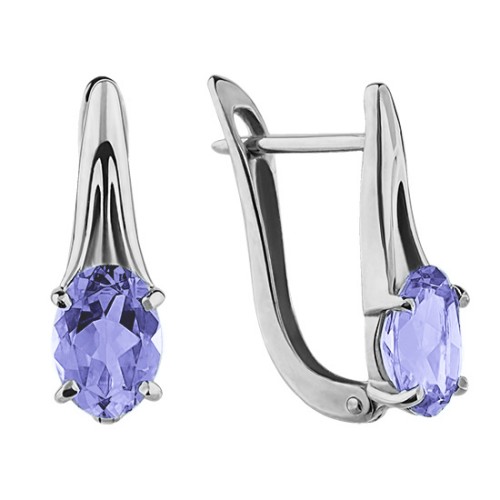 Серьги из белого золота с танзанитом