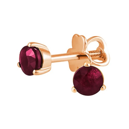 Золотые cерьги пусеты (гвоздики) с рубином