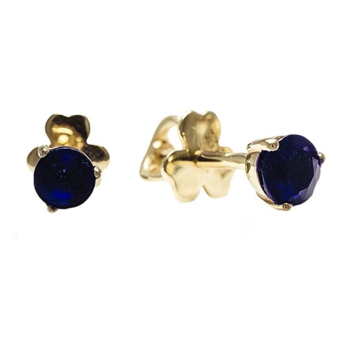 Золотые cерьги пусеты (гвоздики) с сапфиром