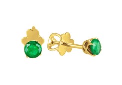 Серьги пусеты (гвоздики) из желтого золота с изумрудом