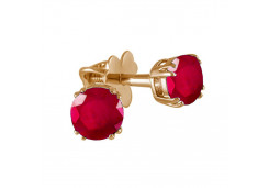 Золотые cерьги пусеты (гвоздики) с рубином