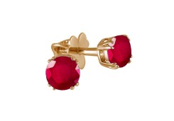Золотые cерьги пусеты (гвоздики) с рубином