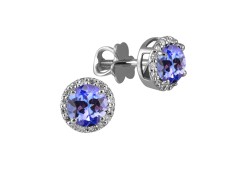 Серьги пусеты (гвоздики) из белого золота с танзанитом
