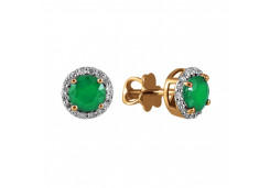 Золотые cерьги пусеты (гвоздики) с изумрудом