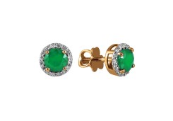 Золотые cерьги пусеты (гвоздики) с изумрудом