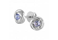 Серьги пусеты (гвоздики) из белого золота с танзанитом