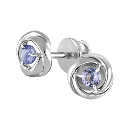 Серьги пусеты (гвоздики) из белого золота с танзанитом