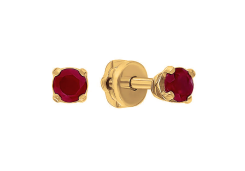 Золотые cерьги пусеты (гвоздики) с рубином