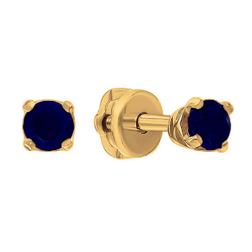 Золотые cерьги пусеты (гвоздики) с сапфиром