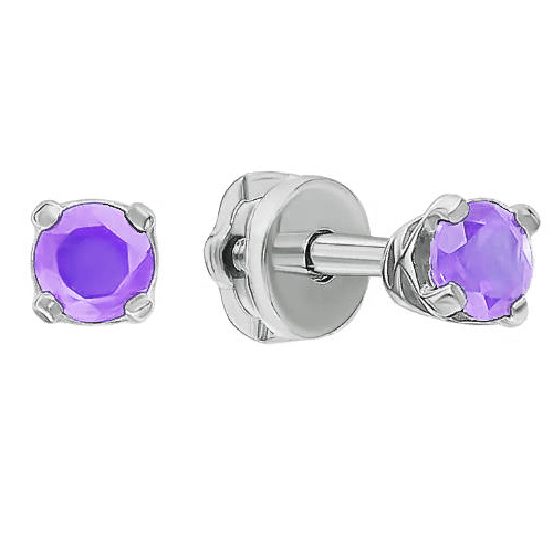 Серьги пусеты (гвоздики) из белого золота с танзанитом