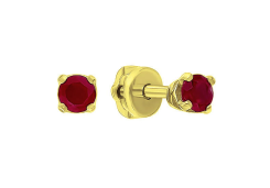Серьги пусеты (гвоздики) из желтого золота с рубином