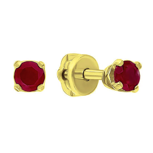 Серьги пусеты (гвоздики) из желтого золота с рубином