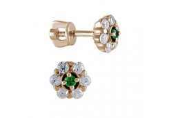 Золотые cерьги пусеты (гвоздики) с изумрудом