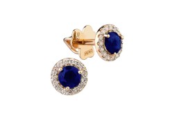 Золотые cерьги пусеты (гвоздики) с сапфиром