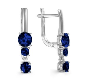 Серьги висячие из белого золота с сапфиром