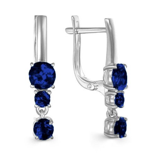 Серьги висячие из белого золота с сапфиром