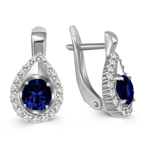 Серьги классические из белого золота с сапфиром
