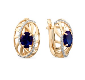 Золотые cерьги классические с сапфиром