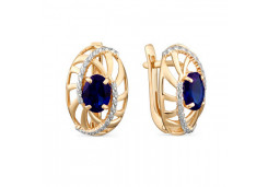 Золотые cерьги классические с сапфиром