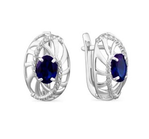 Серьги классические из белого золота с сапфиром