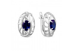 Серьги классические из белого золота с сапфиром
