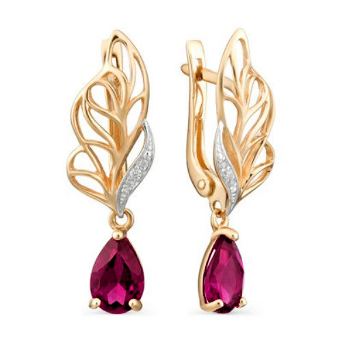 Золотые cерьги висячие с рубином