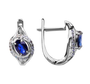 Серьги классические из белого золота с сапфиром