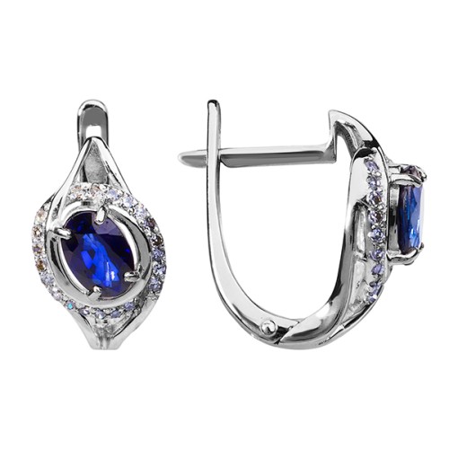 Серьги классические из белого золота с сапфиром
