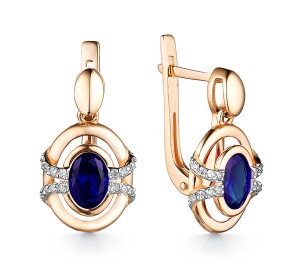 Золотые cерьги висячие с сапфиром