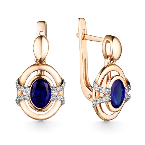 Золотые cерьги висячие с сапфиром