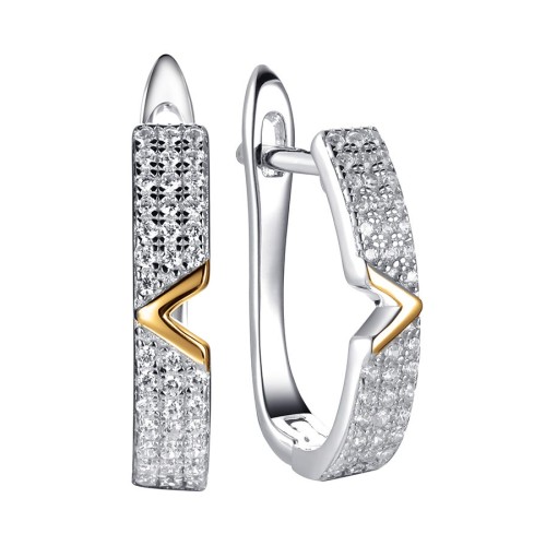 Серебряные cерьги классические с позолотой с фианитом