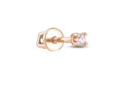 Золотая серьга пусет (гвоздик) с фианитом