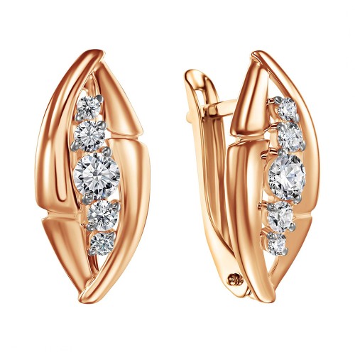 Золотые cерьги классические с фианитом