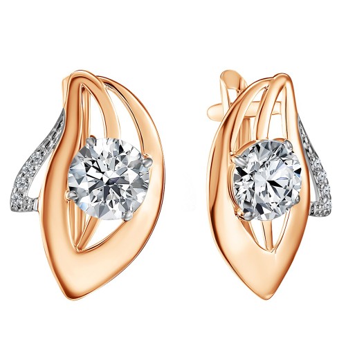 Золотые cерьги классические с фианитом