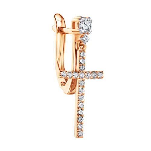 Золотая серьга висячая с фианитом