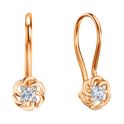 Золотые cерьги классические с фианитом