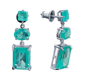 Серебряные cерьги пусеты (гвоздики) со стеклом