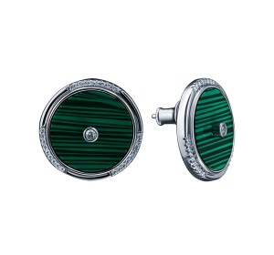 Серебряные cерьги пусеты (гвоздики) с малахитом