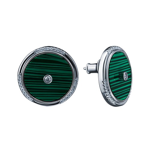 Серебряные cерьги пусеты (гвоздики) с малахитом