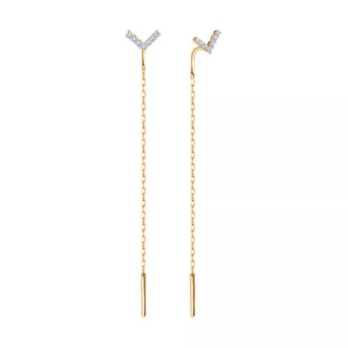 Золотые cерьги классические с фианитом