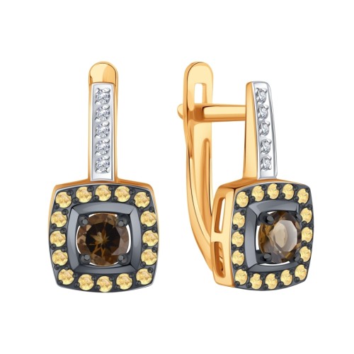 Золотые cерьги классические с раух-топазом