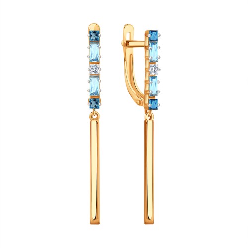 Золотые cерьги висячие с полудрагоценными камнями