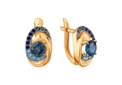 Золотые cерьги классические с лондон топазом