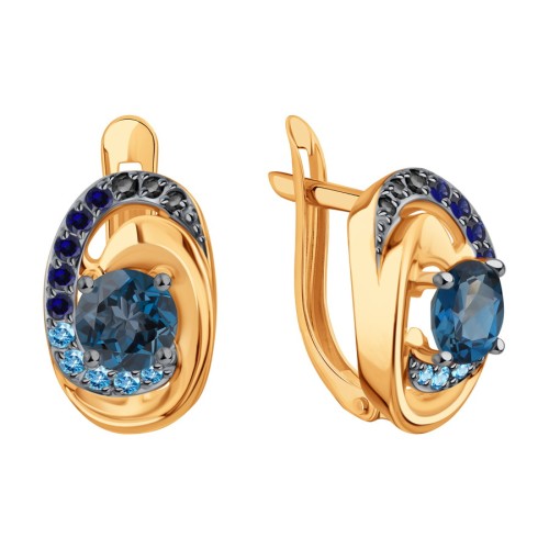 Золотые cерьги классические с лондон топазом