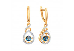 Золотые cерьги висячие с лондон топазом