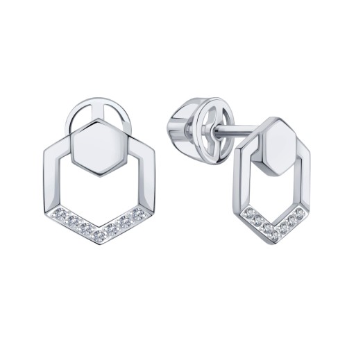 Серьги пусеты (гвоздики) из белого золота с бриллиантом